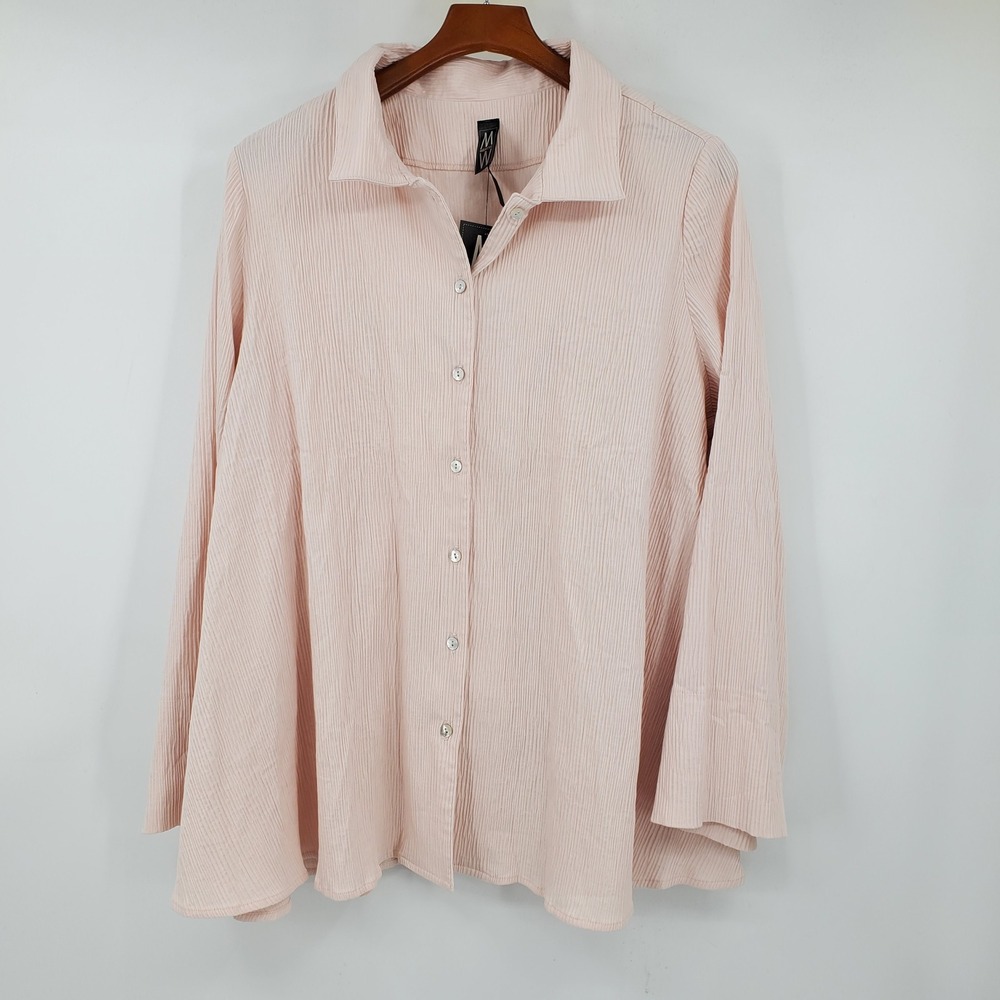 MarlaWynne Blush Pink Crinkle Texture Button Down Shirt 2X NWT Long Sleeve Lagen
